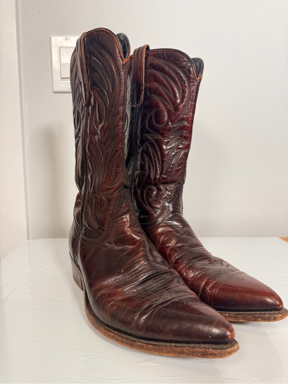 Vintage Code West Leather Cowboy Boots Made in USA Oxblood Red Brown Men’s 10M